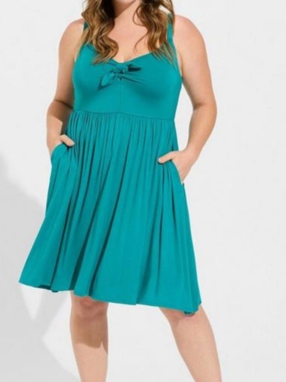 Torrid Teal Knit Dress with Knotted Bow Smocked Bodice